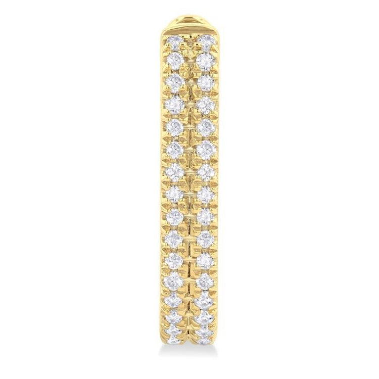 1/5 Ctw Twin Row Round Cut Diamond Fashion Hoop Earring in 10K Yellow Gold