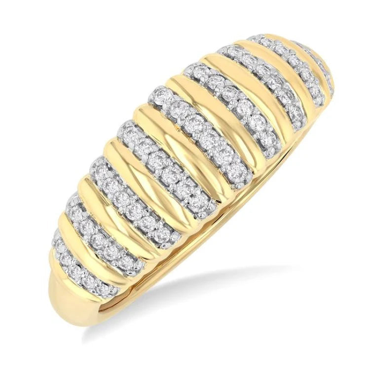 1/5 Ctw Ribbed Dome Shape Round Cut Diamond Fashion Ring in 10K Yellow Gold