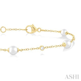 1/20 Ctw 4 MM Cultured Pearl and Round Cut Diamond Fashion Station Bracelet in 14K Yellow Gold