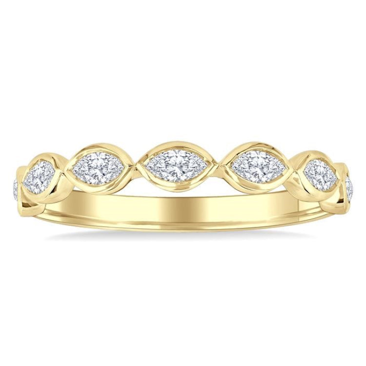3/4 Ctw East-West Set Marquise Cut Bezel Diamond Stackable Fashion Band in 14K Yellow Gold
