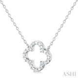 1/8 ctw Petite Clover Round Cut Diamond Fashion Pendant With Chain in 14K White Gold