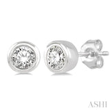 1/10 Ctw Bezel Round Cut Diamond Petite Stud Earring in 10K White Gold