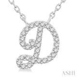 1/10 Ctw Initial 'D' Calligraphy Round Cut Diamond Fashion Pendant With Chain in 10K White Gold