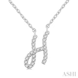 1/20 Ctw Initial 'H' Round cut Diamond Pendant With Chain in 10K White Gold