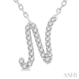 1/10 Ctw Initial 'N' Round cut Diamond Pendant With Chain in 10K White Gold