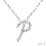 1/20 Ctw Initial 'P' Round cut Diamond Pendant With Chain in 10K White Gold