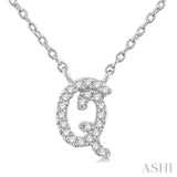 1/10 Ctw Initial 'Q' Round cut Diamond Pendant With Chain in 10K White Gold