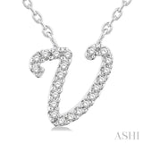 1/20 Ctw Initial 'V' Round cut Diamond Pendant With Chain in 10K White Gold