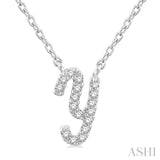 1/20 Ctw Initial 'Y' Round cut Diamond Pendant With Chain in 10K White Gold