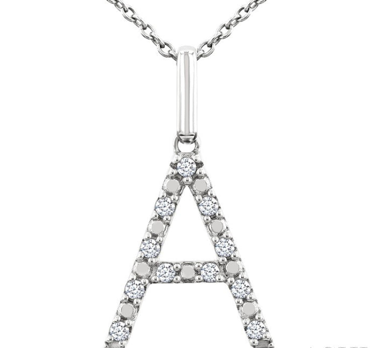 1/10 Ctw Initial 'A' Round Cut Diamond Fashion Pendant With Chain in Sterling Silver