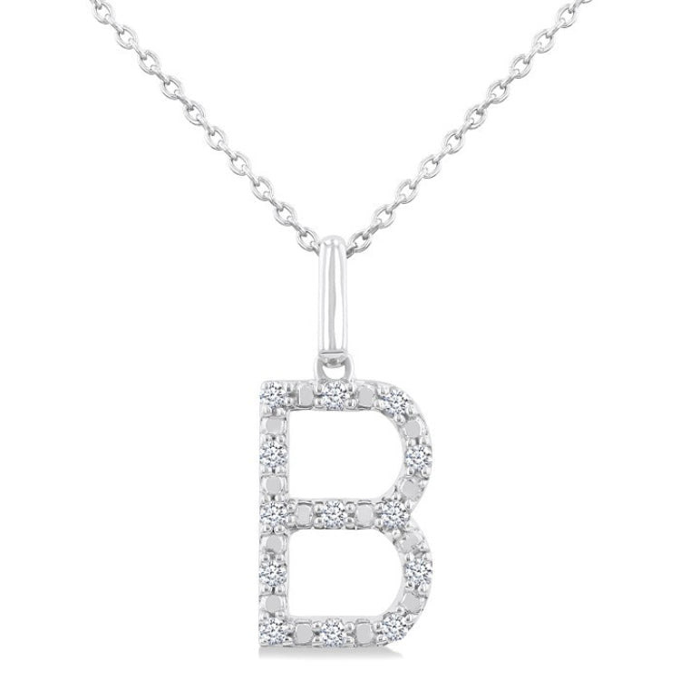 1/10 Ctw Initial 'B' Round Cut Diamond Fashion Pendant With Chain in Sterling Silver
