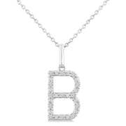 1/10 Ctw Initial 'B' Round Cut Diamond Fashion Pendant With Chain in Sterling Silver