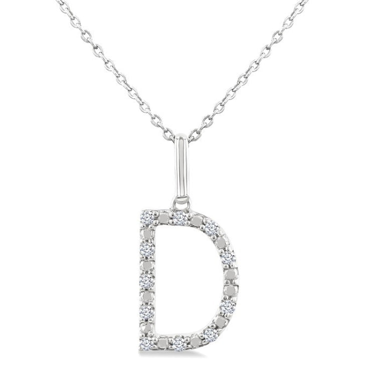 1/10 Ctw Initial 'D' Round Cut Diamond Fashion Pendant With Chain in Sterling Silver