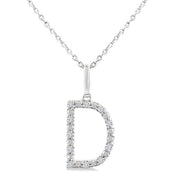 1/10 Ctw Initial 'D' Round Cut Diamond Fashion Pendant With Chain in Sterling Silver
