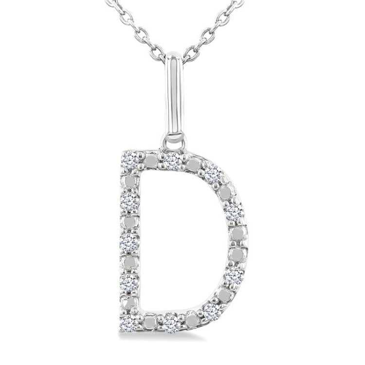 1/10 Ctw Initial 'D' Round Cut Diamond Fashion Pendant With Chain in Sterling Silver
