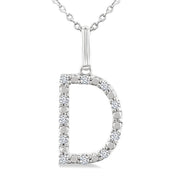 1/10 Ctw Initial 'D' Round Cut Diamond Fashion Pendant With Chain in Sterling Silver