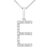 1/10 Ctw Initial 'E' Round Cut Diamond Fashion Pendant With Chain in Sterling Silver