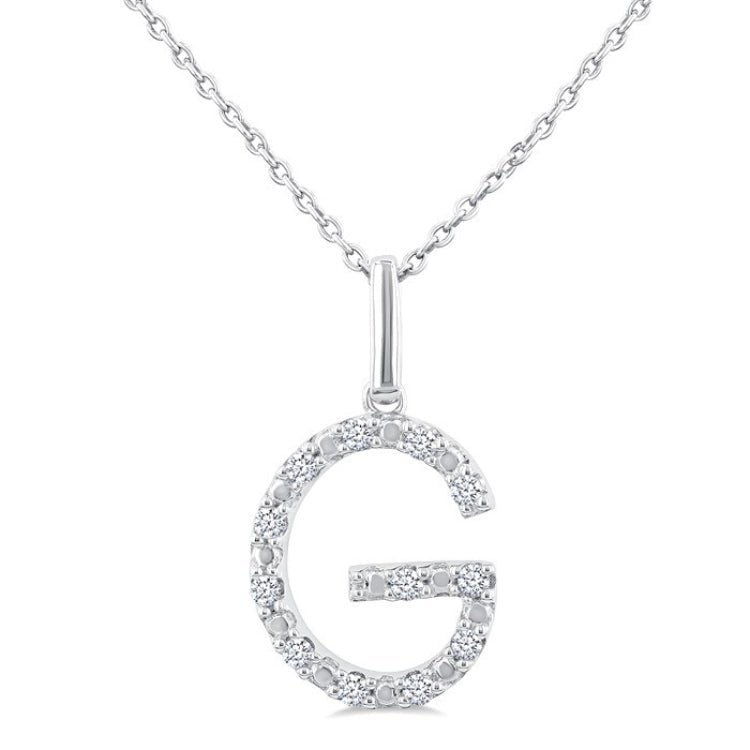 1/10 Ctw Initial 'G' Round Cut Diamond Fashion Pendant With Chain in Sterling Silver
