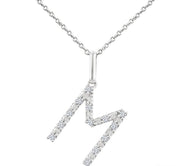 1/10 Ctw Initial 'M' Round Cut Diamond Fashion Pendant With Chain in Sterling Silver