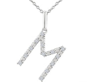1/10 Ctw Initial 'M' Round Cut Diamond Fashion Pendant With Chain in Sterling Silver