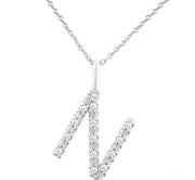 1/10 Ctw Initial 'N' Round Cut Diamond Fashion Pendant With Chain in Sterling Silver
