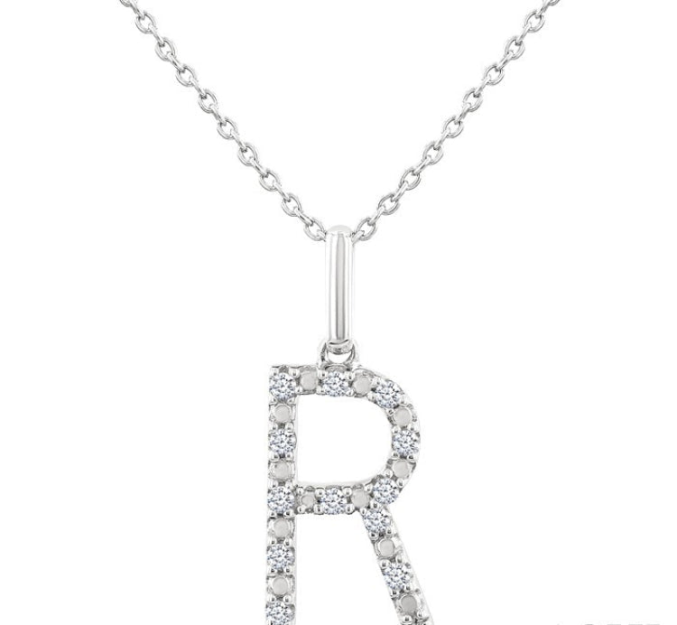 1/10 Ctw Initial 'R' Round Cut Diamond Fashion Pendant With Chain in Sterling Silver