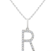1/10 Ctw Initial 'R' Round Cut Diamond Fashion Pendant With Chain in Sterling Silver
