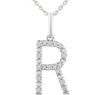 Load image into Gallery viewer, 1/10 Ctw Initial 'R' Round Cut Diamond Fashion Pendant With Chain in Sterling Silver