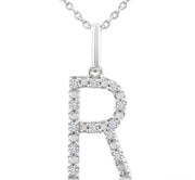 1/10 Ctw Initial 'R' Round Cut Diamond Fashion Pendant With Chain in Sterling Silver