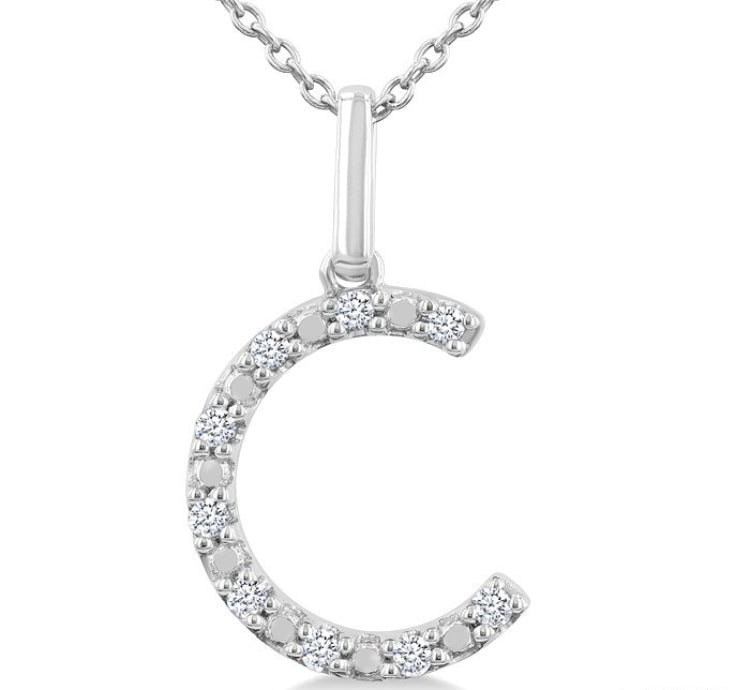 1/20 Ctw Initial 'C' Round Cut Diamond Fashion Pendant With Chain in Sterling Silver