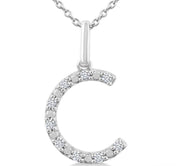 1/20 Ctw Initial 'C' Round Cut Diamond Fashion Pendant With Chain in Sterling Silver