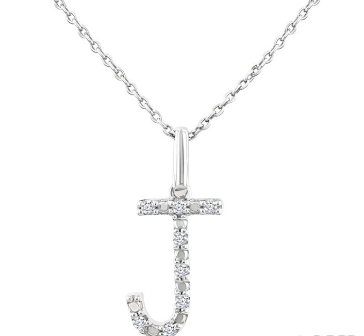 1/20 Ctw Initial 'J' Round Cut Diamond Fashion Pendant With Chain in Sterling Silver