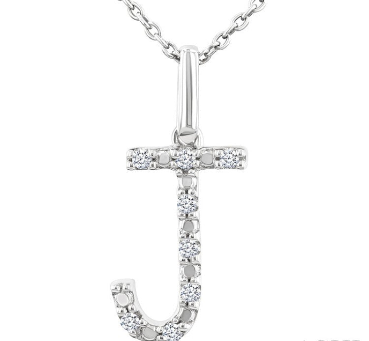 1/20 Ctw Initial 'J' Round Cut Diamond Fashion Pendant With Chain in Sterling Silver