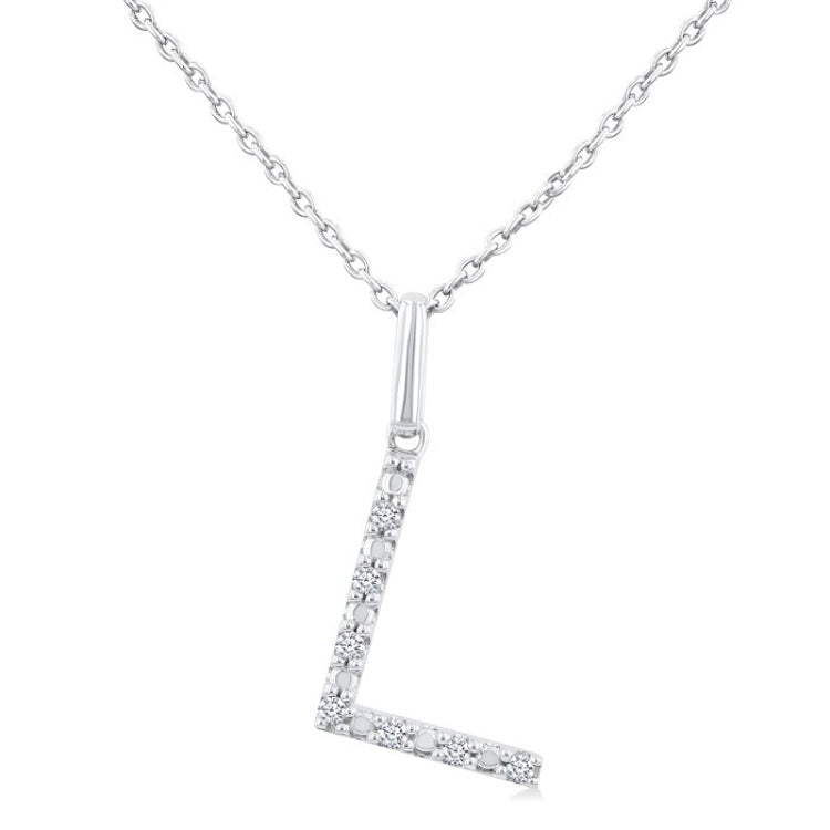 1/20 Ctw Initial 'L' Round Cut Diamond Fashion Pendant With Chain in Sterling Silver