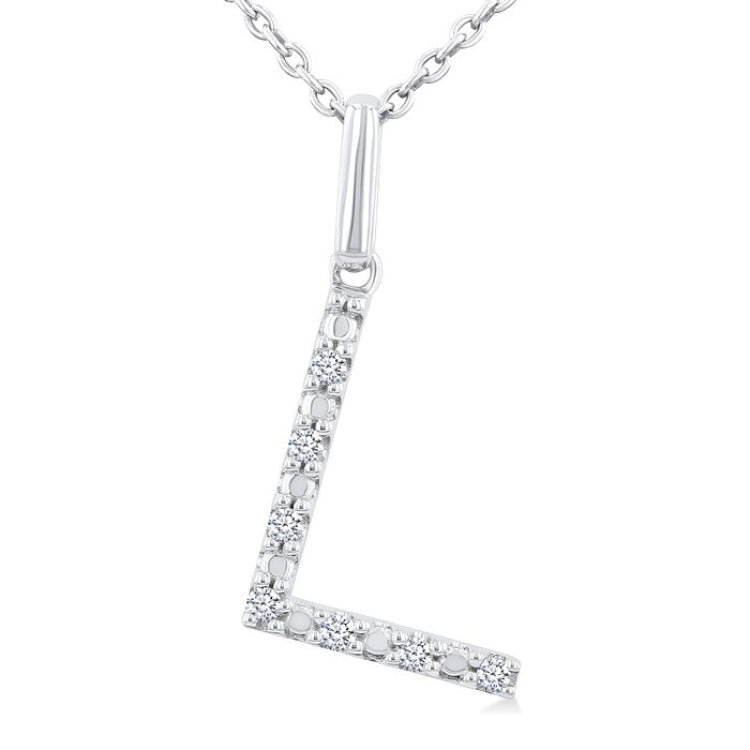 1/20 Ctw Initial 'L' Round Cut Diamond Fashion Pendant With Chain in Sterling Silver
