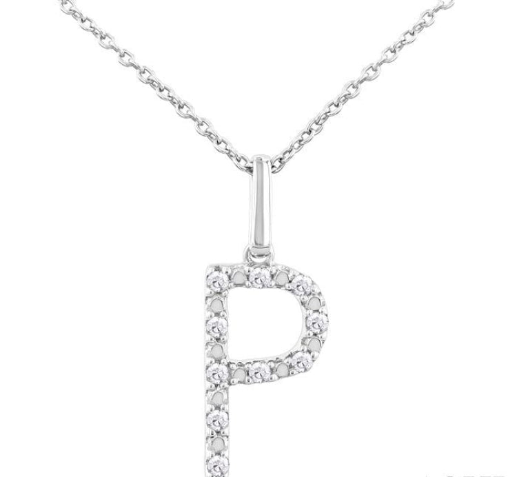 1/20 Ctw Initial 'P' Round Cut Diamond Fashion Pendant With Chain in Sterling Silver
