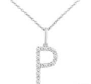 1/20 Ctw Initial 'P' Round Cut Diamond Fashion Pendant With Chain in Sterling Silver