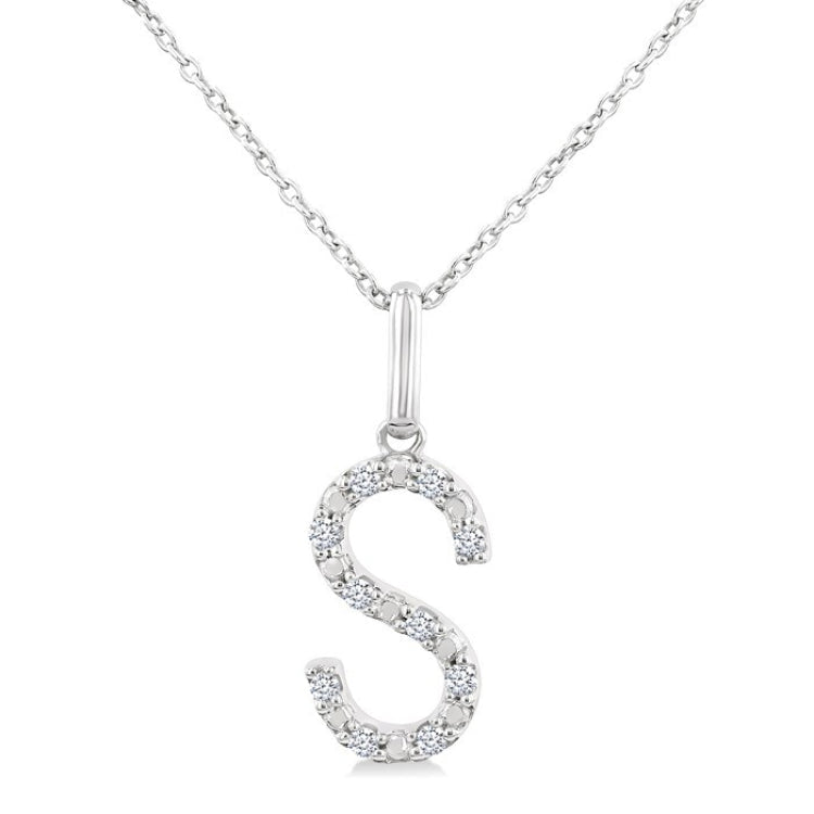 1/20 Ctw Initial 'S' Round Cut Diamond Fashion Pendant With Chain in Sterling Silver