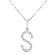 1/20 Ctw Initial 'S' Round Cut Diamond Fashion Pendant With Chain in Sterling Silver