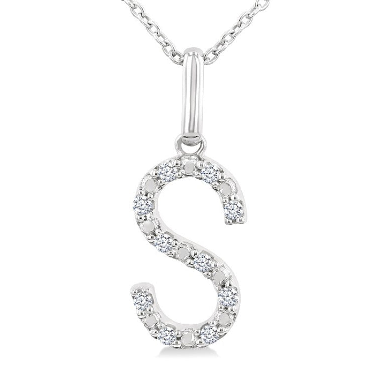 1/20 Ctw Initial 'S' Round Cut Diamond Fashion Pendant With Chain in Sterling Silver