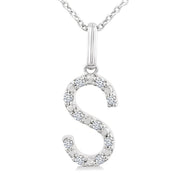 1/20 Ctw Initial 'S' Round Cut Diamond Fashion Pendant With Chain in Sterling Silver