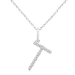 Load image into Gallery viewer, 1/20 Ctw Initial 'T' Round Cut Diamond Fashion Pendant With Chain in Sterling Silver