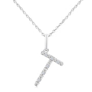 1/20 Ctw Initial 'T' Round Cut Diamond Fashion Pendant With Chain in Sterling Silver