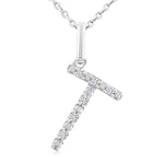 Load image into Gallery viewer, 1/20 Ctw Initial 'T' Round Cut Diamond Fashion Pendant With Chain in Sterling Silver