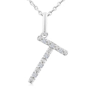 1/20 Ctw Initial 'T' Round Cut Diamond Fashion Pendant With Chain in Sterling Silver