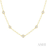 1 1/2 ctw Bezel Set Round Cut Diamond Paper Clip Station Necklace in 14K Yellow Gold