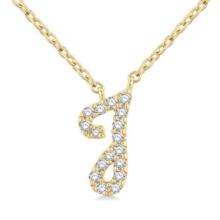 1/20 Ctw Initial 'J' Round cut Diamond Pendant With Chain in 14K Yellow Gold