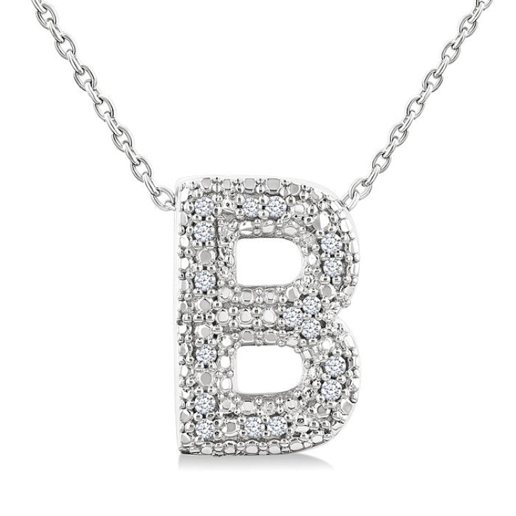 1/20 Ctw Bubble Accent Initial 'B' Round Cut Diamond Fashion Pendant With Chain in Sterling Silver
