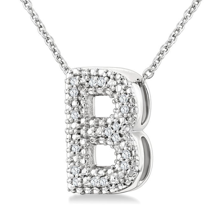 1/20 Ctw Bubble Accent Initial 'B' Round Cut Diamond Fashion Pendant With Chain in Sterling Silver