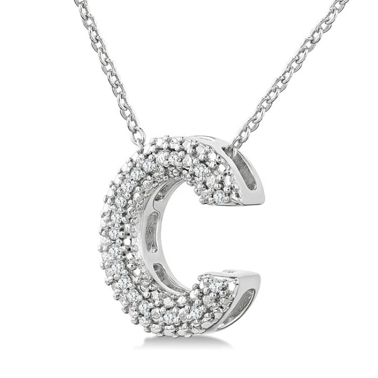 1/20 Ctw Bubble Accent Initial 'C' Round Cut Diamond Fashion Pendant With Chain in Sterling Silver
